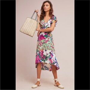 Anthropologie Tracy Reese Floral Asymmetrical Faux-Wrap Sundress